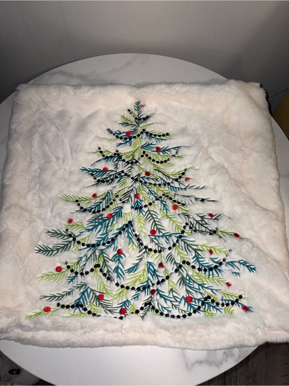 Holiday Faux Fur Tree Throw Pillow Cover - White